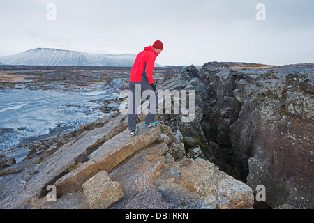 Divergierende Platten in einer vulkanischen Spalte Zone, Myvatn, Island, Polarregionen Stockfoto