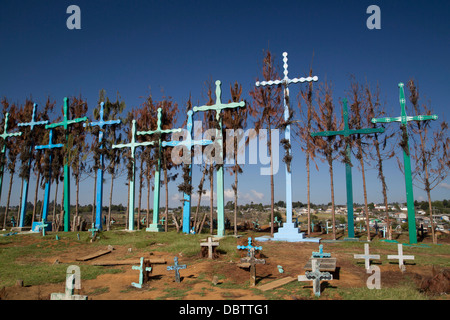 Friedhof, vertreten Bretter Türen zu und aus dem Grab, Dorf El Romerillo, Chiapas, Mexiko Stockfoto