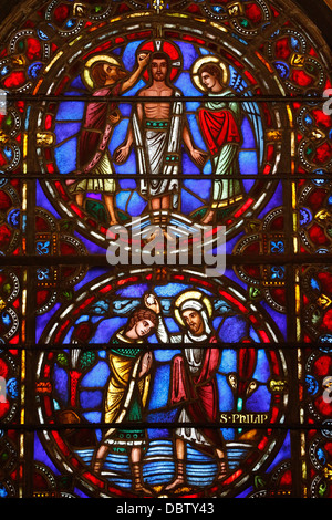 Glasfenster von Jesus und St. Philip, St. Barths Kirche, New York, Vereinigte Staaten von Amerika, Nordamerika Stockfoto