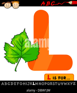 Cartoon Illustration der Großbuchstabe L aus Alphabet mit Blatt für Kindererziehung Stockfoto