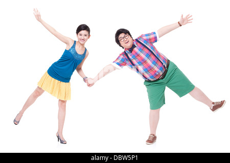 Glücklich dicker Mann und Freundin Hand in Hand Stockfoto