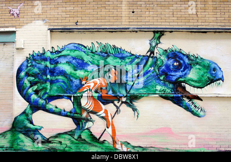 Wunderbar detaillierte Street Art schmücken die einmal glum, fad und hässlichen Mauer Landschaften im Osten Londons. Stockfoto