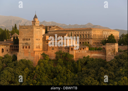 Detail der Alhambra Palast von Charles V, Comares-Turm. Granada, Spanien. Stockfoto