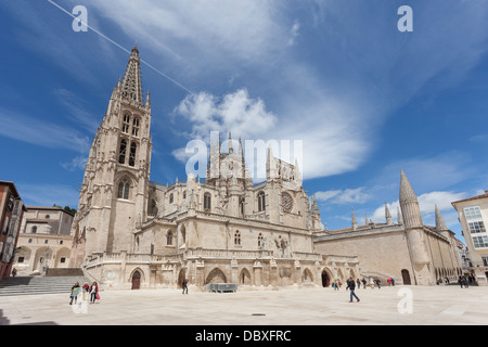 Kathedrale von Burgos aus Plaza del Rey San Fernando - Burgos, Provinz Burgos, Kastilien und León, Spanien Stockfoto