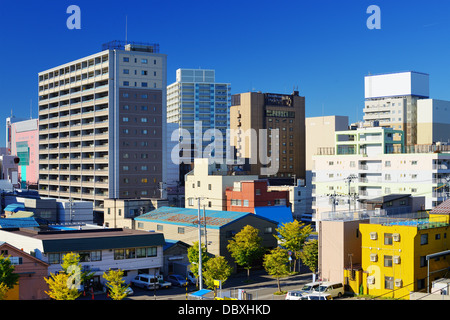 Gebäude in der Innenstadt von Aomori City, Japan. Stockfoto