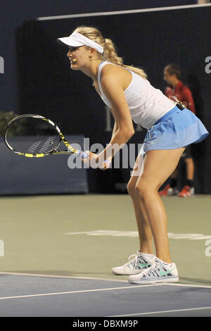 Toronto, Ontario, Kanada. 5. August 2013. Toronto, Ontario, Kanada, 5. August 2013. Eugenie Bouchard in Aktion während eines Doppel-Ausstellung match mit Monica Seles gegen Venus und Serena Williams während der WTA Rogers Cup im Rexall Centre in Toronto, Ontario, Kanada am 5. August. Gerry Angus/CSM/Alamy Live-Nachrichten Stockfoto