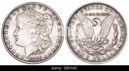 US-Morgan Dollar (1886) Silber-Münze Stockfoto
