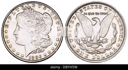 US-Morgan Dollar (1886) Silber-Münze Stockfoto
