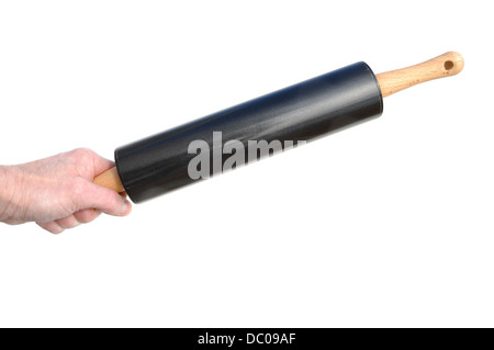 Hand mit einem Nudelholz, Isolated on White Stockfoto