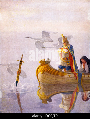 KING ARTHUR SCHWERT EXCALIBUR MACHT IM SEE VON N. C. WYETH VON EINES JUNGEN KÖNIG ARTUS Stockfoto