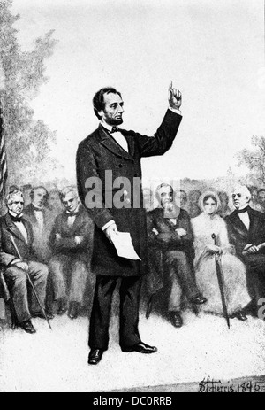 1800S 1860S 19. NOVEMBER 1863 ABRAHAM LINCOLN LIEFERT GETTYSBURG ADRESSE BEI EINWEIHUNG DES SOLDATEN STAATSANGEHÖRIG-KIRCHHOF Stockfoto