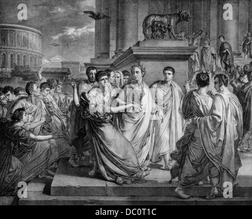 44 V. CHR. IDEN DES MÄRZ MORD MORD TOD DES RÖMISCHEN REICHES DIKTATOR JULIUS CAESAR ILLUSTRATION VON ABEL DE PUJOL Stockfoto