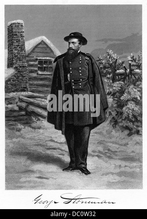 1860ER JAHREN STEHENDE WINTER PORTRAIT UNION ARMY GENERAL GEORGE STONEMAN WÄHREND DES AMERIKANISCHEN BÜRGERKRIEGS UND SPÄTER GOUVERNEUR VON KALIFORNIEN Stockfoto