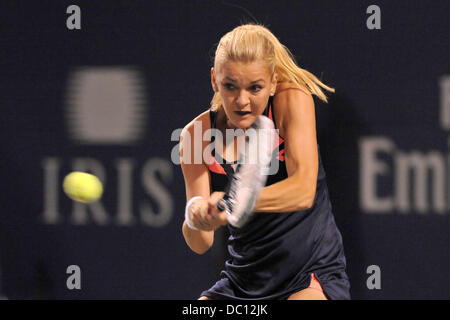 Toronto, Ontario, Kanada. 6. August 2013. Toronto, Ontario, Kanada, 6. August 2013. Agnieszka Radwanska (POL) in Aktion gegen Yanina Wickmayer (BEL) in ersten Runde Aktion während der WTA Rogers Cup im Rexall Centre in Toronto, Ontario, Kanada am 6. August. Gerry Angus/CSM/Alamy Live-Nachrichten Stockfoto