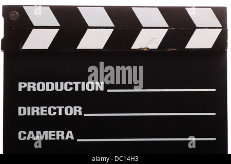 Zwei Hände halten ein Kino Donnerschlag isoliert auf weiss Stockfoto