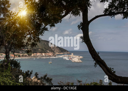 Erhöhten Blick von Marciana Marina, Insel Elba, Italien Stockfoto