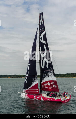 Volvo Ocean Race ist eine Segelregatta rund um die Welt. In der nächsten Runde ist 2014-2015, SCA mit einem Boot und eine rein weibliche Besatzung beteiligt. Stockfoto