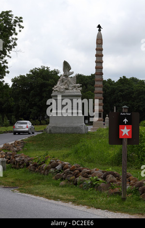 Schild an der Doubleday Avenue mit Auto-Tour-Route durch das Schlachtfeld von Gettysburg, den Gettysburg National Military Park, Pennsylvania, USA Stockfoto