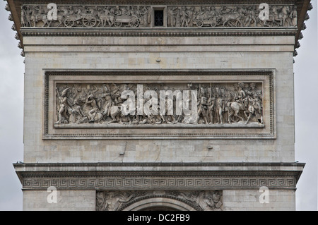 Details der nördlichen Fassade des Arc de Triomphe de l ' Etoile in Paris, Frankreich. In der Mitte, der Schlacht von Austerlitz-b Stockfoto