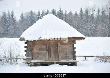 Holzhütte im freien Museum der Volksarchitektur und Leben der Ukraine, Pirogowo, Ukraine Stockfoto