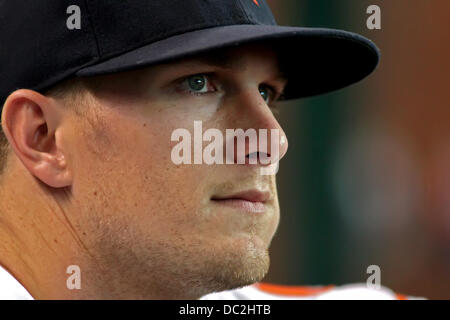 Houston, Texas, USA. 7. August 2013. 7. August 2013: Houston Astros Outfielder Brandon Barnes #2 vor dem MLB Baseball-Spiel zwischen der Houston Astros und den Boston Red Sox von Minute Maid Park in Houston, Texas. Bildnachweis: Csm/Alamy Live-Nachrichten Stockfoto