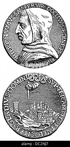 Gedenkmünze für Girolamo Hieronymus Savonarola, 1452-1498, ein italienischer Dominikaner und Prediger der Reue Stockfoto
