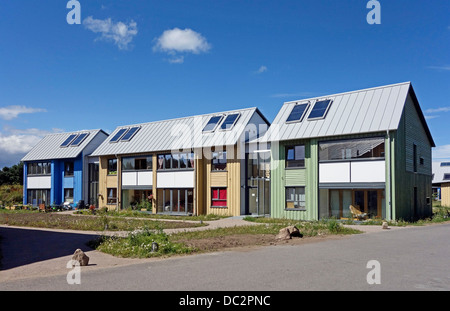 Wohnen im Osten Ginster Co-Gehäuse-Cluster in Findhorn Eco Village Naturschutzgebiet Moray Schottland Stockfoto