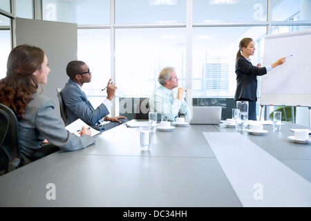 Geschäftsfrau am Flipchart führende Tagung im Konferenzraum Stockfoto
