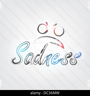 Sandess Typografie - Hintergrund im retro-Stil mit traurigen Gesicht und Label. Stockfoto