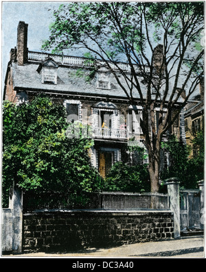 John Hancock's Mansion in Beacon Hill, Boston, unten ca. 1870 abgerissen. Hand - farbige Raster eines Fotos Stockfoto