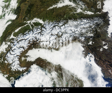 Satellitenbild der Alpen, Europa Stockfoto
