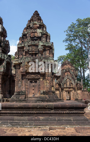 Geschnitzte Turm in Banteay Srei Tempel Kambodscha Stockfoto