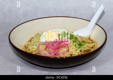 Authentische japanische Küche mit einem zeitgenössischen amerikanischen Flair fotografiert.  Eine leckere Schale mit traditionellen japanischen Ramen. Stockfoto