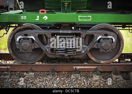 Industrielle Waggon Räder Nahaufnahme Foto Stockfoto