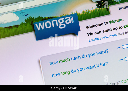 Die Homepage des Wonga.com, der Zahltagdarlehen und kurzfristige hoch verzinste Kredit-Unternehmen. Stockfoto