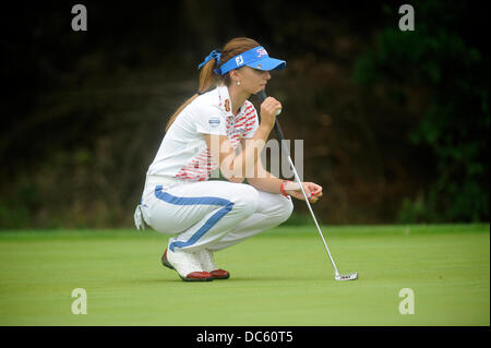 Dysina, in der Nähe von Pilsen, Tschechische Republik. 9. August 2013. Klara Spilkova (CZE), Pilsen Golf Masters 2013 Turnier in Dysina, in der Nähe von Pilsen, Tschechische Republik, Freitag, 9. August 2013. Tschechische Republik richtet ein Turnier der besten Europäischen Berufswettbewerb Ladies European Tour. (CTK Foto/Petr Eret) Bildnachweis: CTK/Alamy Live-Nachrichten Stockfoto