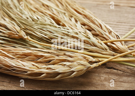 trockenen Ähren auf dem Holztisch Stockfoto