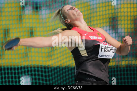 Moskau, Russland. 10. August 2013. Julia Fischer Deutschland konkurriert in der Frauen Diskus werfen Qualifikation bei den 14. Weltmeisterschaften in der Leichtathletik im Luzhniki-Stadion in Moskau, Russland, 10. August 2013. Foto: Michael Kappeler/Dpa/Alamy Live News Stockfoto