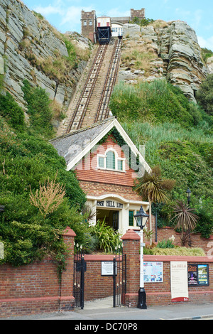 Osthügel heben die steilste Standseilbahn Cliff Railway in der UK Rock-A-Nore Straße Hastings Sussex Stockfoto