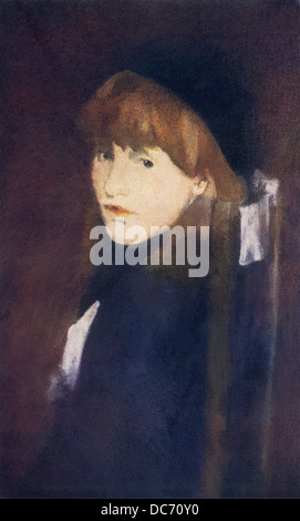 James Whistler hat dieses Gemälde mit dem Titel Lillie in unsere Gasse, das ist eine Studie in braun und Gold, um 1865. Stockfoto