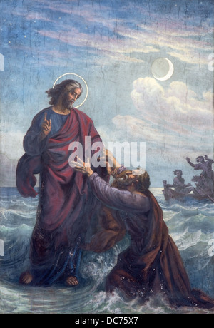 Wien - Juli 27: Fresko des ertrunken Petrus und Jesus in der Altlerchenfelder Kirche von 19. Jhdt. am 27. Juli 2013 Vienna. Stockfoto