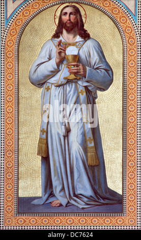 Wien - Juli 27: Fresko von Jesus Christus als der Priester von Karl von Blaas von 19. Jhdt. im Kirchenschiff der Altlerchenfelder Kirche Stockfoto