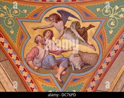 Wien - Juli 27: Fresko der Offenbarung der Engel zu den Hirten Szene im Seitenschiff der Altlerchenfelder Kirche Stockfoto
