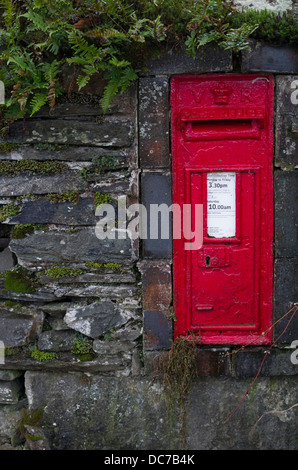 Britische traditionelle VR rote Wand Typ Briefkästen in Trockenmauer, Stonethwaite, Borrowdale Seengebiet, Cumbria, England Stockfoto