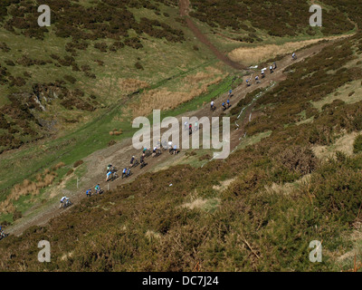 27 Mountainbiker am Hang Stockfoto