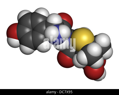 Amoxicillin Beta-Lactam-Antibiotika Medikament, chemische Struktur. Atome werden als Kugeln mit konventionellen Farbkodierung dargestellt. Stockfoto