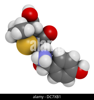 Amoxicillin Beta-Lactam-Antibiotika Medikament, chemische Struktur. Atome werden als Kugeln mit konventionellen Farbkodierung dargestellt. Stockfoto