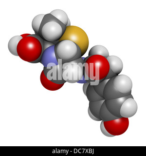 Amoxicillin Beta-Lactam-Antibiotika Medikament, chemische Struktur. Atome werden als Kugeln mit konventionellen Farbkodierung dargestellt. Stockfoto