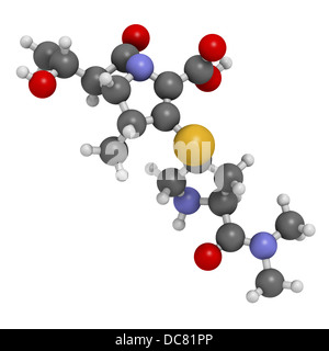 Meropenem Breitspektrum-Antibiotikum (Carbapenem-Klasse), chemische Struktur Atome werden als Kugeln dargestellt. Stockfoto