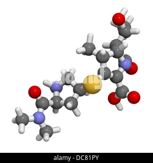 Meropenem Breitspektrum-Antibiotikum (Carbapenem-Klasse), chemische Struktur Atome werden als Kugeln dargestellt. Stockfoto